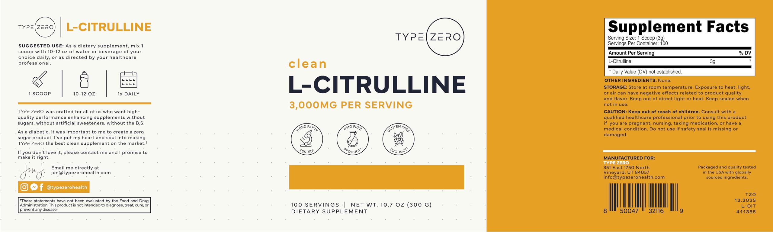 Amazon.com: Type Zero L-Citrulline Powder, 3000mg Pump Pre Workout